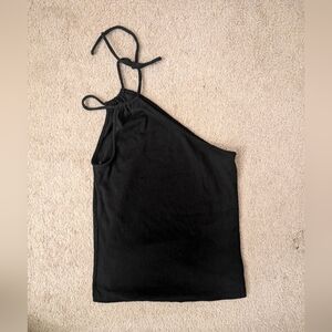 Fitted One-Shoulder Rib-knit Double Tie-Strap Top